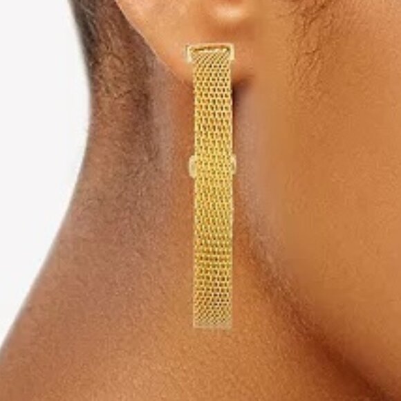 NINE WEST Mod/Contemporary Gold Chain Link Mesh 2.5" Hoop Earrings**NEW! - Picture 5 of 5